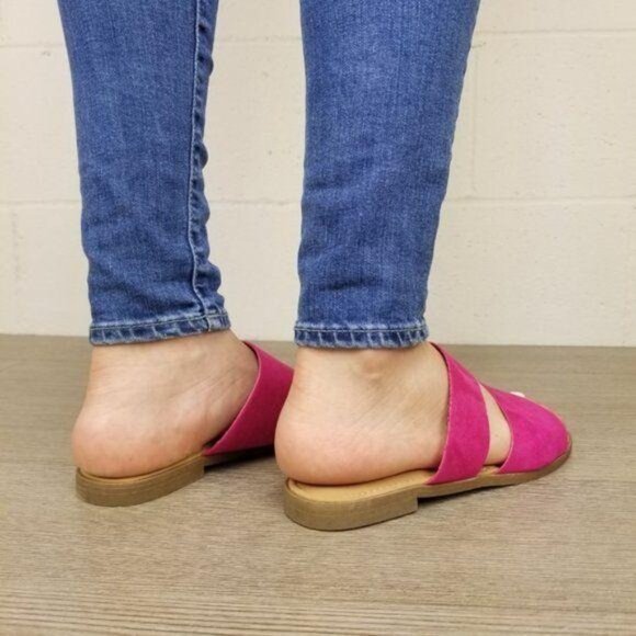 Hot Pink Vegan Suede Flat Comfort Sandals - Picture 3 of 8